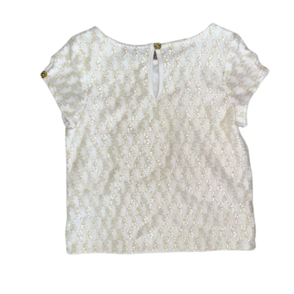 Oshkosh 3t Girl's Floral Sparkle Lace Short Sleeve Shirt Off White